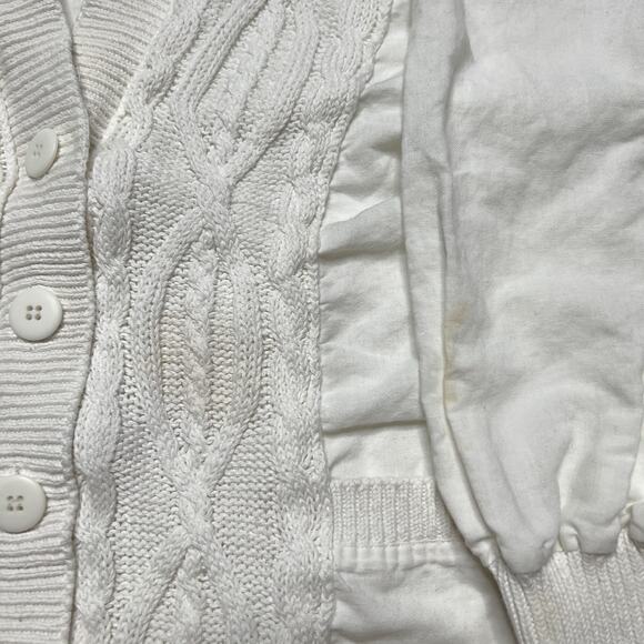 Sideffects Vintage Cable Knit Jacket White Button Up V Neck Women's M Retro 90s - Picture 7 of 11